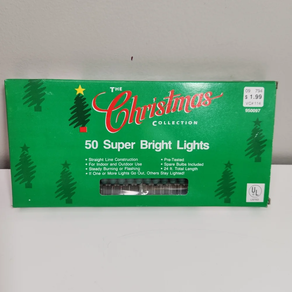 vintage christmas collection 50 super bright white lights new in orig box decor